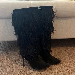 Colin Stuart black ostrich feather boots